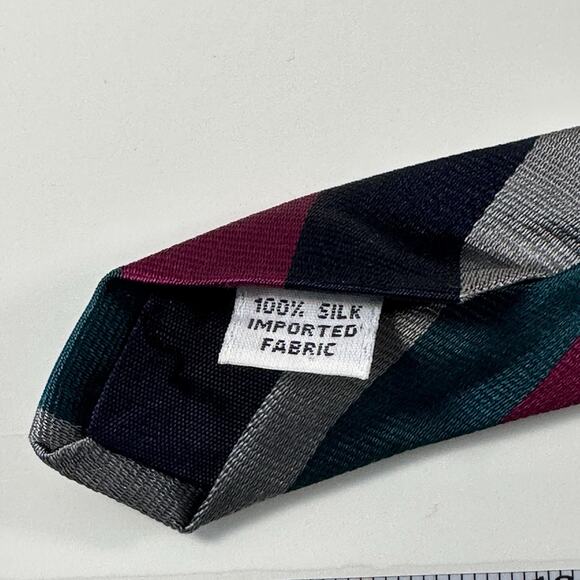 Vintage Barrington Striped Tie Made in USA Teal Magenta Gray Navy Necktie - Picture 4 of 5